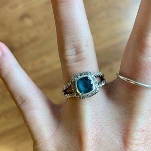 David Yurman Blue Topaz Petite Albion Size 7 Ring